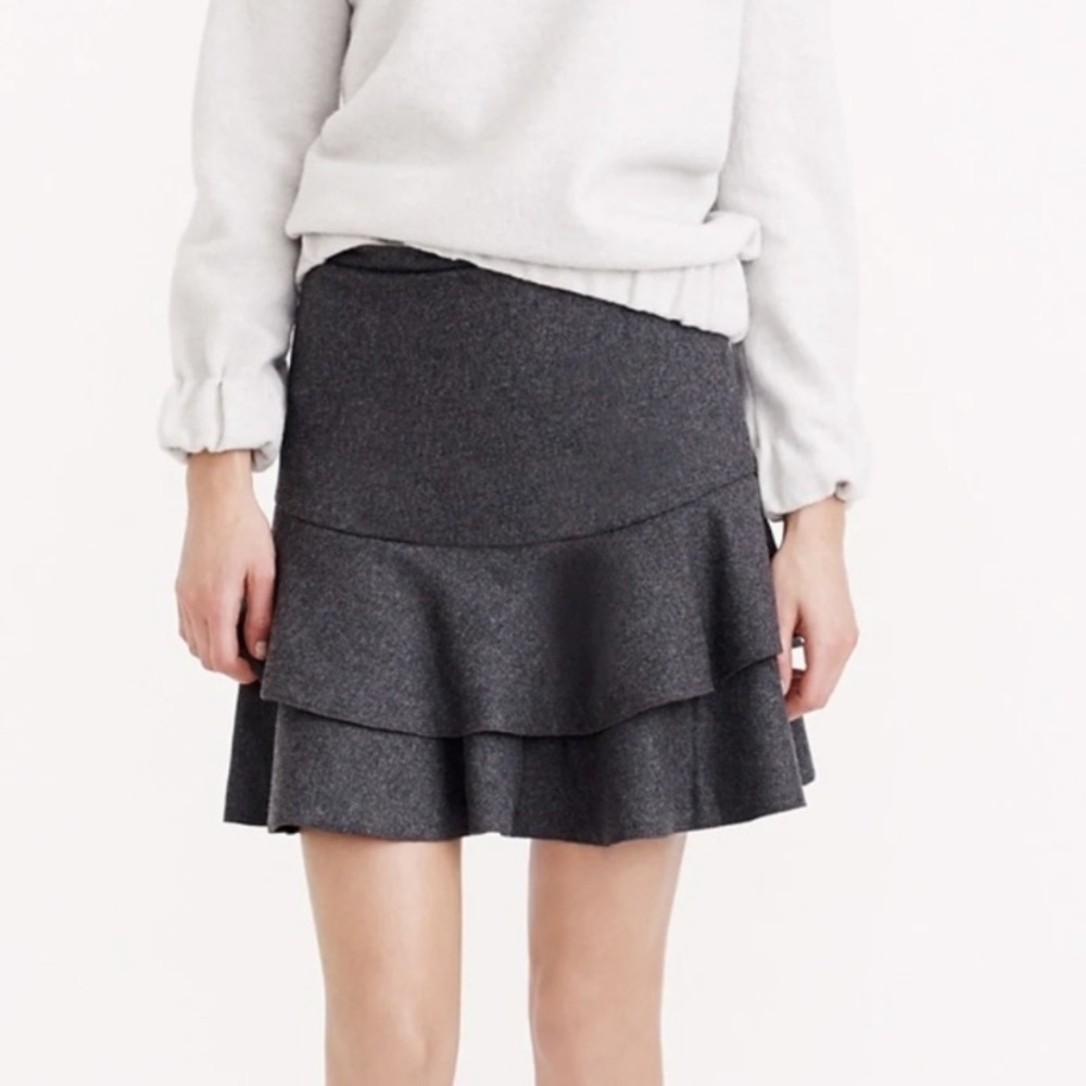 J Crew gray flounce/ruffle wool blend skirt size 0